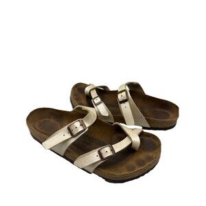 Birkenstock Mayari Sandals Womens 39 Leather Cream Pearl Slip On Shoes Comfort